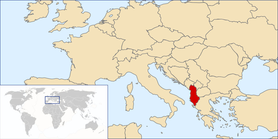 Map of Europe with Albania highlighted
